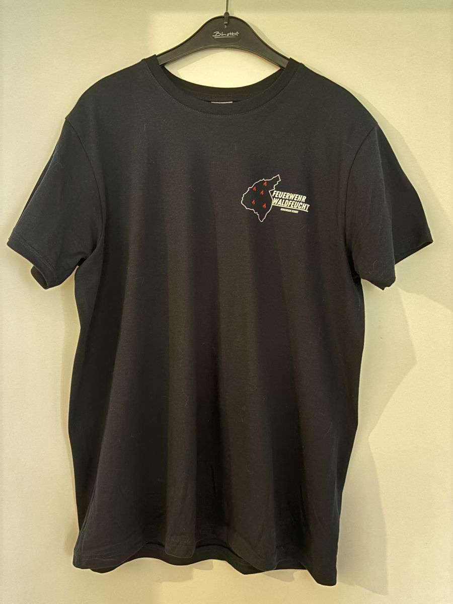 Foto vom neuen dunkelblauen T-Shirt mit dem neuen Logo