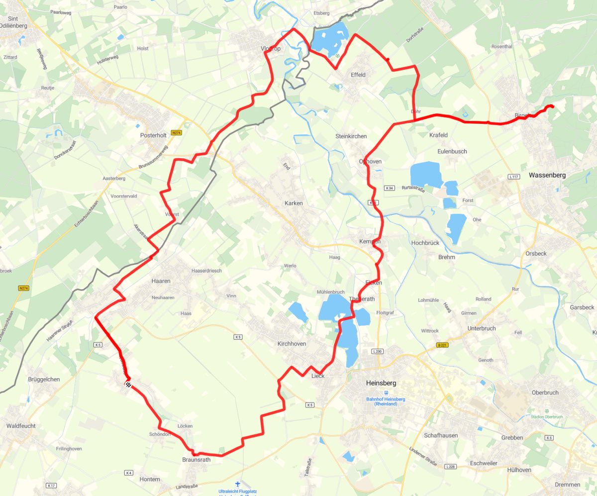 Kartenauschnitt mit der gefahrenen Radstrecke